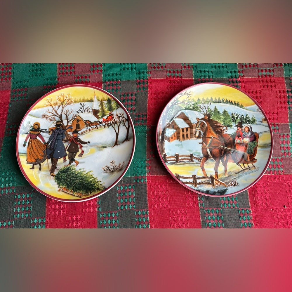 Vintage Winter Scene Decorative Plates set of 2